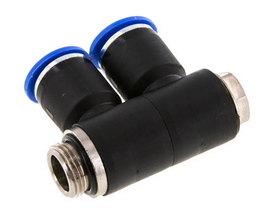 12mm x G3/8'' 2-way Manifold Push-in Fitting with Male Threads Brass/PA 66 NBR Rotatable