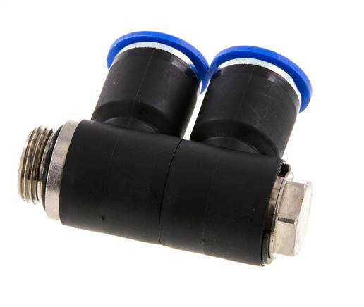 12mm x G3/8'' 2-way Manifold Push-in Fitting with Male Threads Brass/PA 66 NBR Rotatable