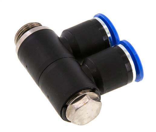 12mm x G3/8'' 2-way Manifold Push-in Fitting with Male Threads Brass/PA 66 NBR Rotatable