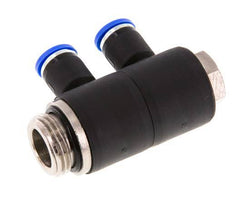8mm x G1/2'' 2-way Manifold Push-in Fitting with Male Threads Brass/PA 66 NBR Rotatable