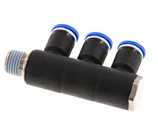 8mm x R1/4'' 3-Wege-Verteiler-Steckverschraubung mit Außengewinde Messing/PA 66 NBR drehbar
