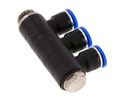 10mm x G3/8'' 3-way Manifold Push-in Fitting with Male Threads Brass/PA 66 NBR Rotatable