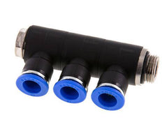 10mm x G3/8'' 3-way Manifold Push-in Fitting with Male Threads Brass/PA 66 NBR Rotatable