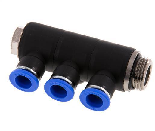 10mm x G1/2'' 3-Wege-Verteiler-Steckverschraubung mit Außengewinde Messing/PA 66 NBR drehbar