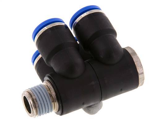 10mm x R1/4'' 4-way Manifold Push-in Fitting with Male Threads Brass/PA 66 NBR Rotatable