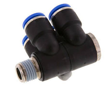 10mm x R1/4'' 4-way Manifold Push-in Fitting with Male Threads Brass/PA 66 NBR Rotatable