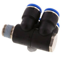 10mm x R1/4'' 4-way Manifold Push-in Fitting with Male Threads Brass/PA 66 NBR Rotatable