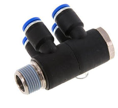 8mm x R3/8'' 4-Wege-Verteiler-Steckverschraubung mit Außengewinde Messing/PA 66 NBR drehbar