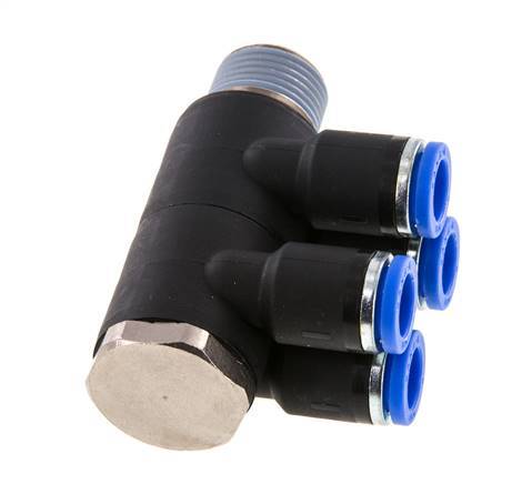8mm x R3/8'' 4-Wege-Verteiler-Steckverschraubung mit Außengewinde Messing/PA 66 NBR drehbar