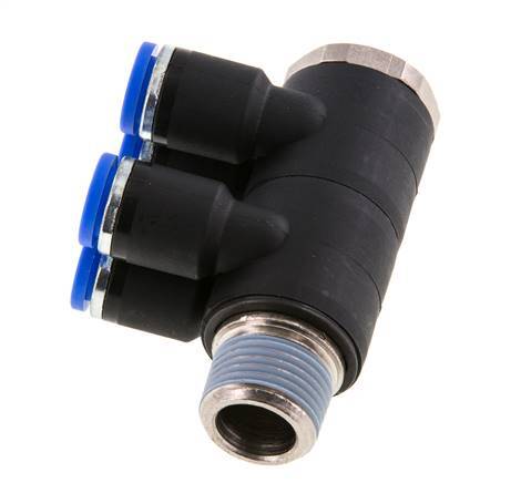 8mm x R3/8'' 4-Wege-Verteiler-Steckverschraubung mit Außengewinde Messing/PA 66 NBR drehbar