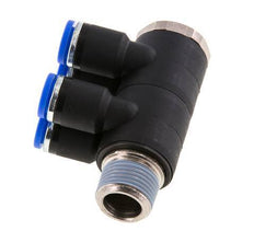 8mm x R3/8'' 4-Wege-Verteiler-Steckverschraubung mit Außengewinde Messing/PA 66 NBR drehbar