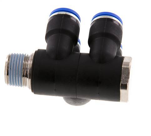 10mm x R3/8'' 4-Wege-Verteiler-Steckverschraubung mit Außengewinde Messing/PA 66 NBR drehbar