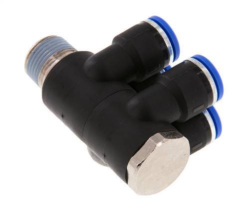 10mm x R3/8'' 4-Wege-Verteiler-Steckverschraubung mit Außengewinde Messing/PA 66 NBR drehbar