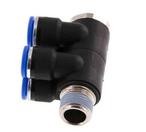 10mm x R3/8'' 4-Wege-Verteiler-Steckverschraubung mit Außengewinde Messing/PA 66 NBR drehbar