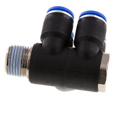 12mm x R1/2'' 4-Wege-Verteiler-Steckverschraubung mit Außengewinde Messing/PA 66 NBR drehbar
