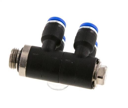 4mm x G1/8'' 4-Wege-Verteiler-Steckverschraubung mit Außengewinde Messing/PA 66 NBR drehbar