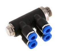 4mm x G1/8'' 4-Wege-Verteiler-Steckverschraubung mit Außengewinde Messing/PA 66 NBR drehbar