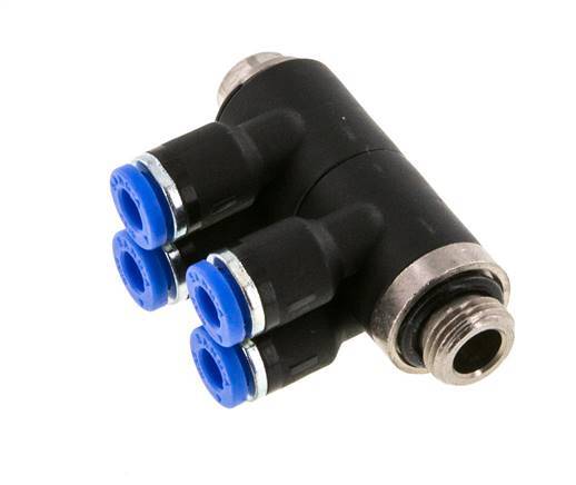 4mm x G1/8'' 4-Wege-Verteiler-Steckverschraubung mit Außengewinde Messing/PA 66 NBR drehbar