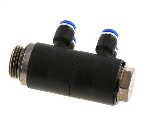 4mm x G3/8'' 4-Wege-Verteiler-Steckverschraubung mit Außengewinde Messing/PA 66 NBR drehbar