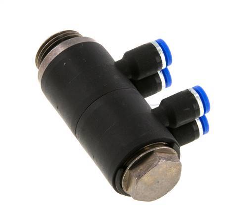 4mm x G3/8'' 4-Wege-Verteiler-Steckverschraubung mit Außengewinde Messing/PA 66 NBR drehbar