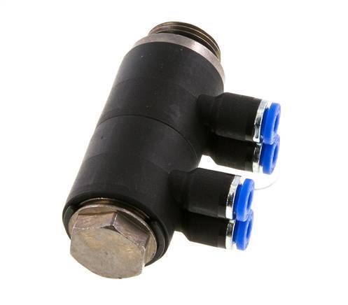 4mm x G3/8'' 4-Wege-Verteiler-Steckverschraubung mit Außengewinde Messing/PA 66 NBR drehbar