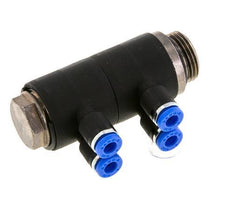 4mm x G3/8'' 4-Wege-Verteiler-Steckverschraubung mit Außengewinde Messing/PA 66 NBR drehbar