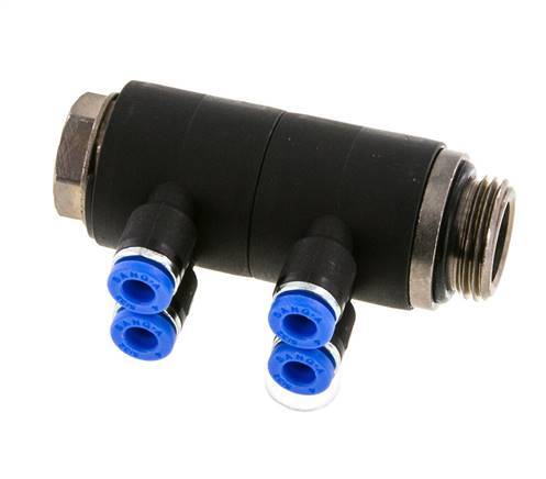 4mm x G3/8'' 4-Wege-Verteiler-Steckverschraubung mit Außengewinde Messing/PA 66 NBR drehbar