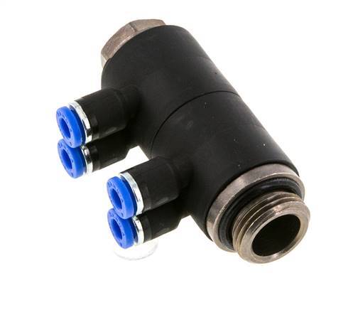 4mm x G3/8'' 4-Wege-Verteiler-Steckverschraubung mit Außengewinde Messing/PA 66 NBR drehbar