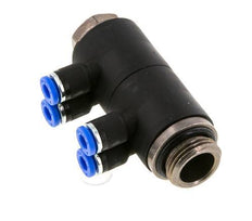 4mm x G3/8'' 4-Wege-Verteiler-Steckverschraubung mit Außengewinde Messing/PA 66 NBR drehbar