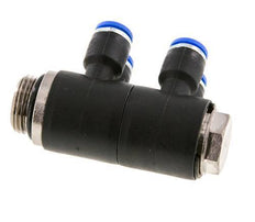 6mm x G3/8'' 4-Wege-Verteiler-Steckverschraubung mit Außengewinde Messing/PA 66 NBR drehbar
