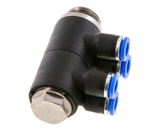 6mm x G3/8'' 4-Wege-Verteiler-Steckverschraubung mit Außengewinde Messing/PA 66 NBR drehbar