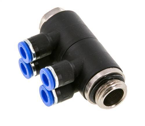 6mm x G3/8'' 4-Wege-Verteiler-Steckverschraubung mit Außengewinde Messing/PA 66 NBR drehbar