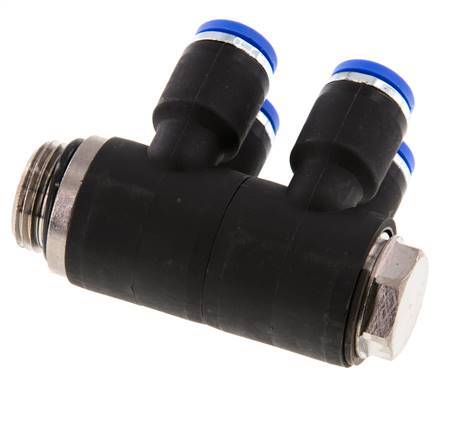 8mm x G3/8'' 4-Wege-Verteiler-Steckverschraubung mit Außengewinde Messing/PA 66 NBR drehbar