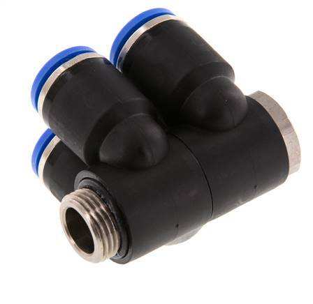 12mm x G3/8'' 4-Wege-Verteiler-Steckverschraubung mit Außengewinde Messing/PA 66 NBR drehbar