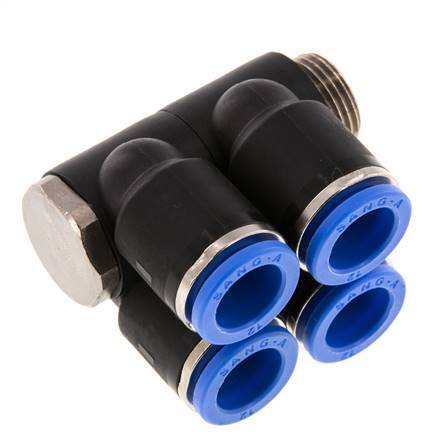 12mm x G3/8'' 4-Wege-Verteiler-Steckverschraubung mit Außengewinde Messing/PA 66 NBR drehbar