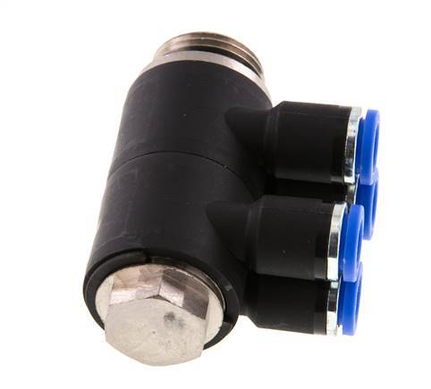 8mm x G1/2'' 4-way Manifold Push-in Fitting with Male Threads Brass/PA 66 NBR Rotatable