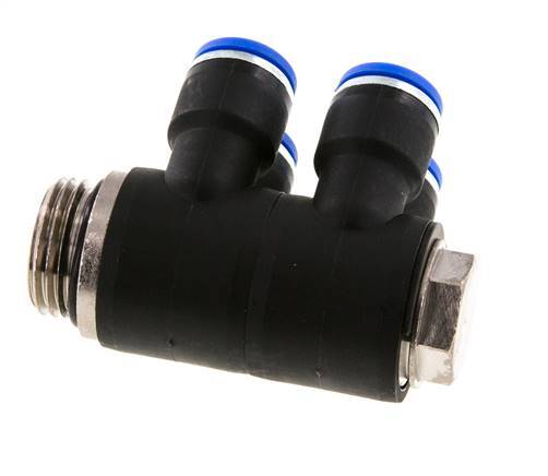 10mm x G1/2'' 4-Wege-Verteiler-Steckverschraubung mit Außengewinde Messing/PA 66 NBR drehbar
