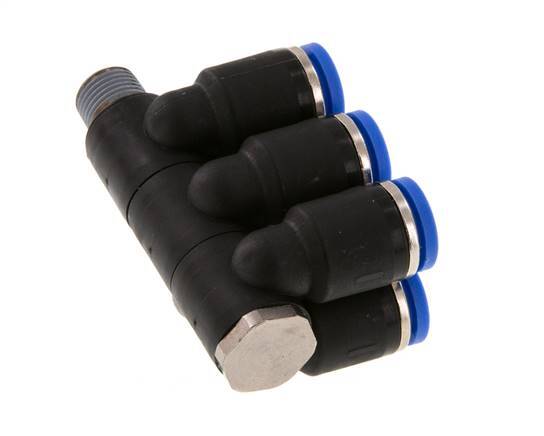 8mm x R1/8'' 6-Wege-Ventil-Steckverschraubung mit Außengewinde Messing/PA 66 NBR drehbar