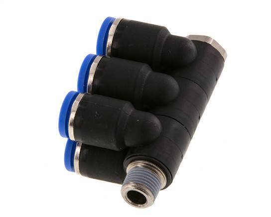 8mm x R1/8'' 6-Wege-Ventil-Steckverschraubung mit Außengewinde Messing/PA 66 NBR drehbar