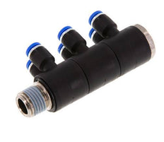 4mm x R1/4'' 6-Wege-Verteiler-Steckverschraubung mit Außengewinde Messing/PA 66 NBR drehbar
