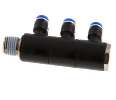 4mm x R1/4'' 6-Wege-Verteiler-Steckverschraubung mit Außengewinde Messing/PA 66 NBR drehbar