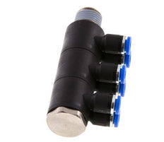 4mm x R1/4'' 6-Wege-Verteiler-Steckverschraubung mit Außengewinde Messing/PA 66 NBR drehbar