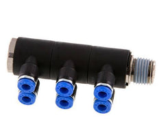 4mm x R1/4'' 6-Wege-Verteiler-Steckverschraubung mit Außengewinde Messing/PA 66 NBR drehbar