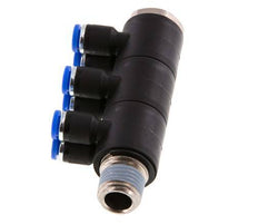 4mm x R1/4'' 6-Wege-Verteiler-Steckverschraubung mit Außengewinde Messing/PA 66 NBR drehbar