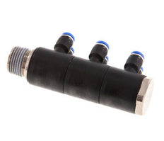 4mm x R3/8'' 6-Wege-Verteiler-Steckverschraubung mit Außengewinde Messing/PA 66 NBR drehbar