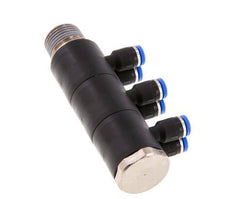 4mm x R3/8'' 6-Wege-Verteiler-Steckverschraubung mit Außengewinde Messing/PA 66 NBR drehbar