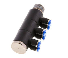 4mm x R3/8'' 6-Wege-Verteiler-Steckverschraubung mit Außengewinde Messing/PA 66 NBR drehbar