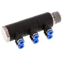 4mm x R3/8'' 6-Wege-Verteiler-Steckverschraubung mit Außengewinde Messing/PA 66 NBR drehbar