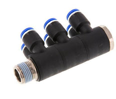 8mm x R3/8'' 6-way Manifold Push-in Fitting with Male Threads Brass/PA 66 NBR Rotatable