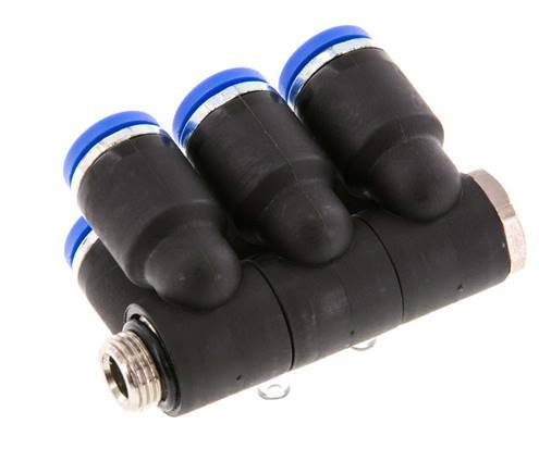 8mm x G1/8'' 6-Wege-Ventil-Steckverschraubung mit Außengewinde Messing/PA 66 NBR drehbar